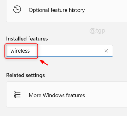 Wireless search on installed Win11 features