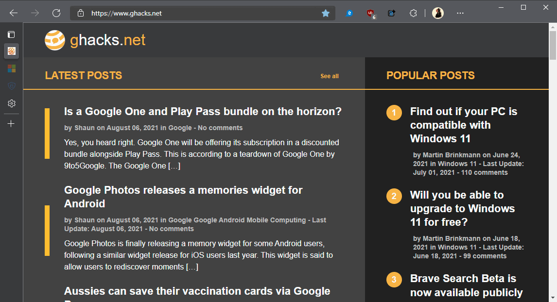 Microsoft Edge vertical tabs without title bar