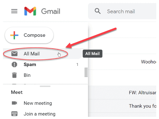 Access the All Mails folder in Gmail to view your archived email