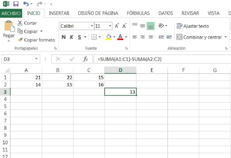 Excel spreadsheet with operation sample with formulas