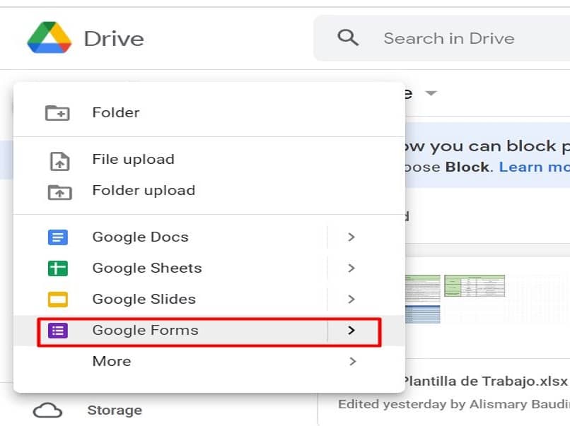 screen view showing form selection process in drive