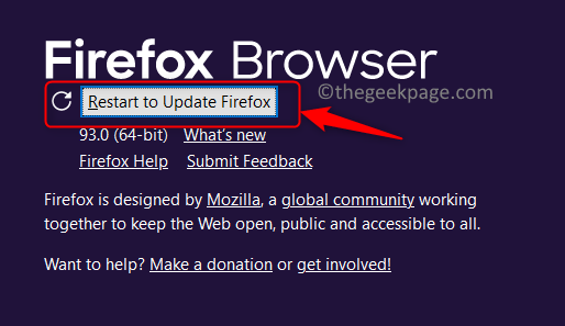 Restart Firefox to update minimal browser