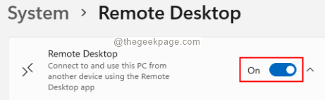 Turn on the remote desktop