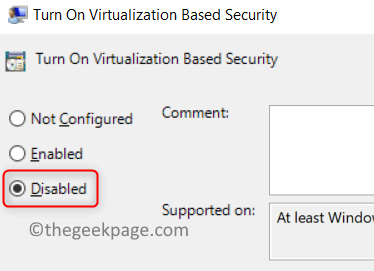 Enable virtualization-based security disabled Min.