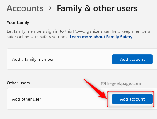 Settings Account Family Other users Add another user account Min.