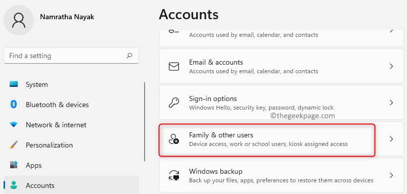 Account Settings Family Other users Min.