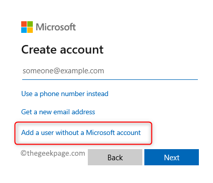 Microsoft account Add user without Microsoft account Min.