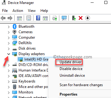 Device Manager Display Adapters Graphics Driver Right Click Update Driver Min.