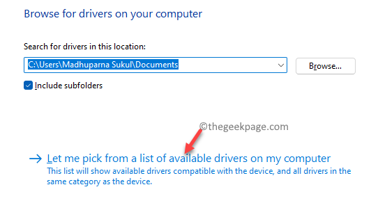 Update Drivers Let me choose from a list of drivers available on my computer