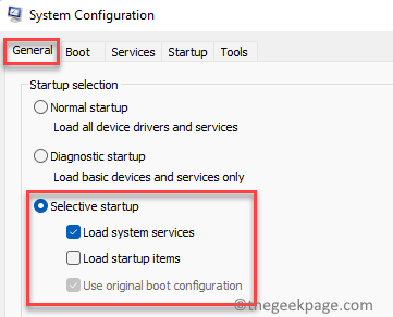 System Configuration General Load System Services Use Original Boot Configuration Verification
