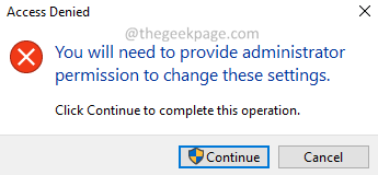 Access request denied Continue