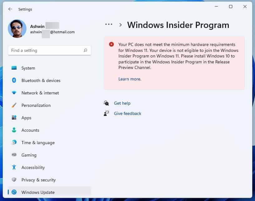 Windows Insider Program Does Not Meet Requirements