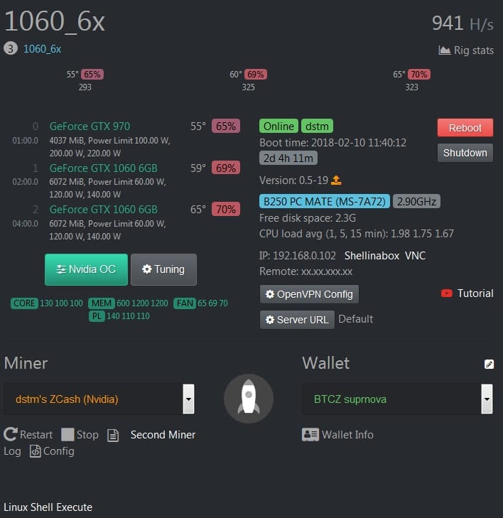 Rig control panel in Hive OS