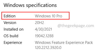 Windows specification