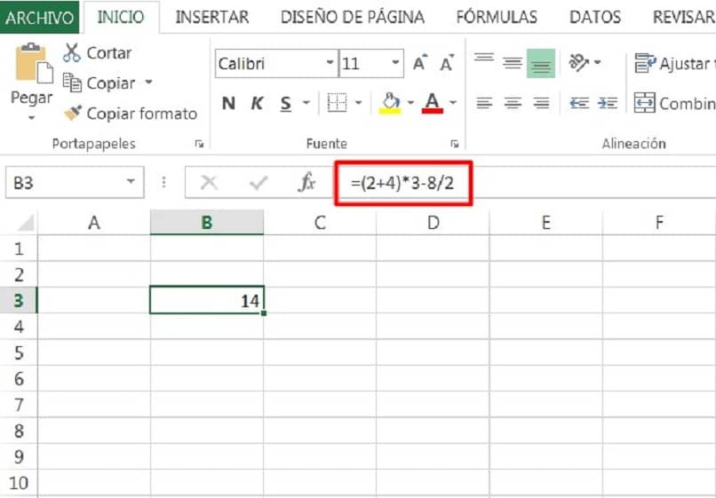 view of calculation of algebraic operation in the same cell in excel