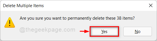 Click Yes to permanently delete 11zon files