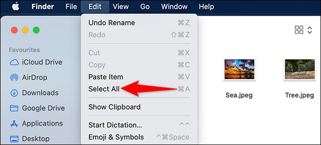 Select all files in a folder on Mac
