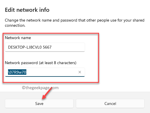 Edit network information Network name Network password Min.