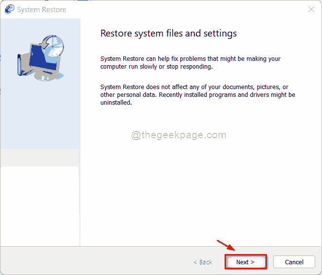 System Restore Next 11zon button