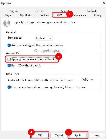 Windows Media Player Options Record Uncheck Volume Leveling Min.