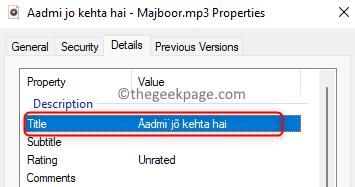 Minimal named file properties title issue