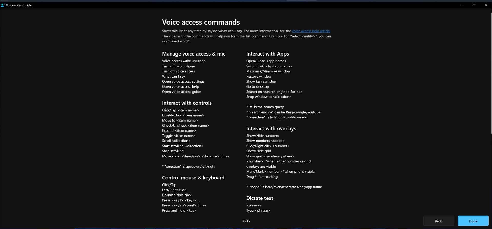 Windows 11 voice access command list