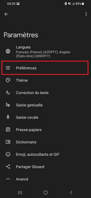 Preferences section