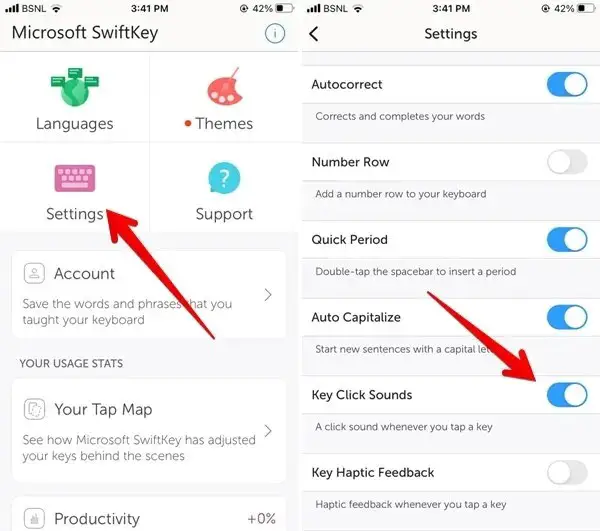 Disable keyboard sound in SwiftKey on iPhone