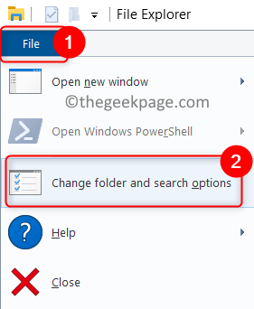 File browser File menu Change folder Search options Min.