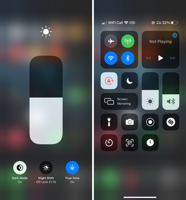 Adjust the brightness in the control center.