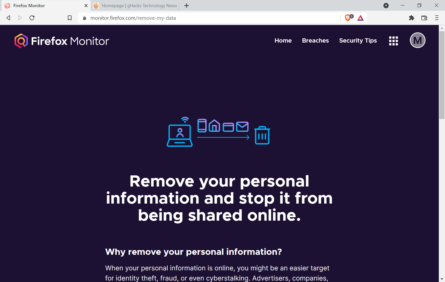 Firefox monitors personal information