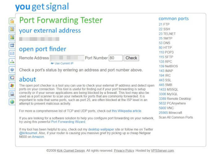 how to check open ports on router with Yougetsignal 