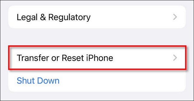 Select Transfer or restart iPhone