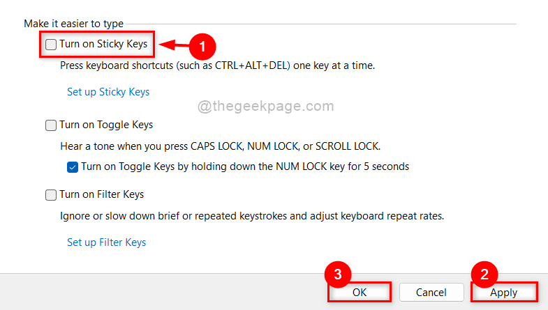 Desactivar Sticky Keys 11zon