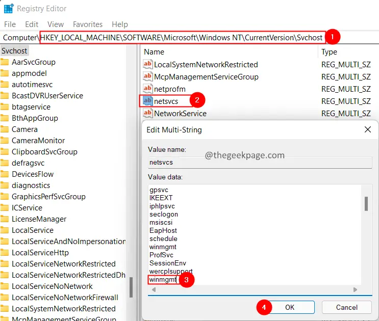 Add Winmgmt in Netsvc Min registry key