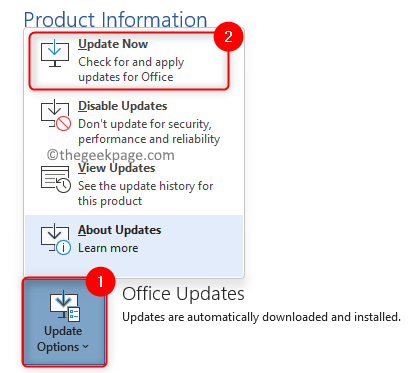 Office Update Options Update Now Min.