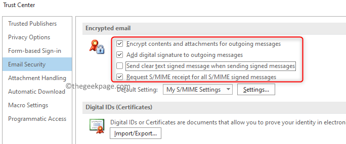 Encrypted email Select Required configuration Min.