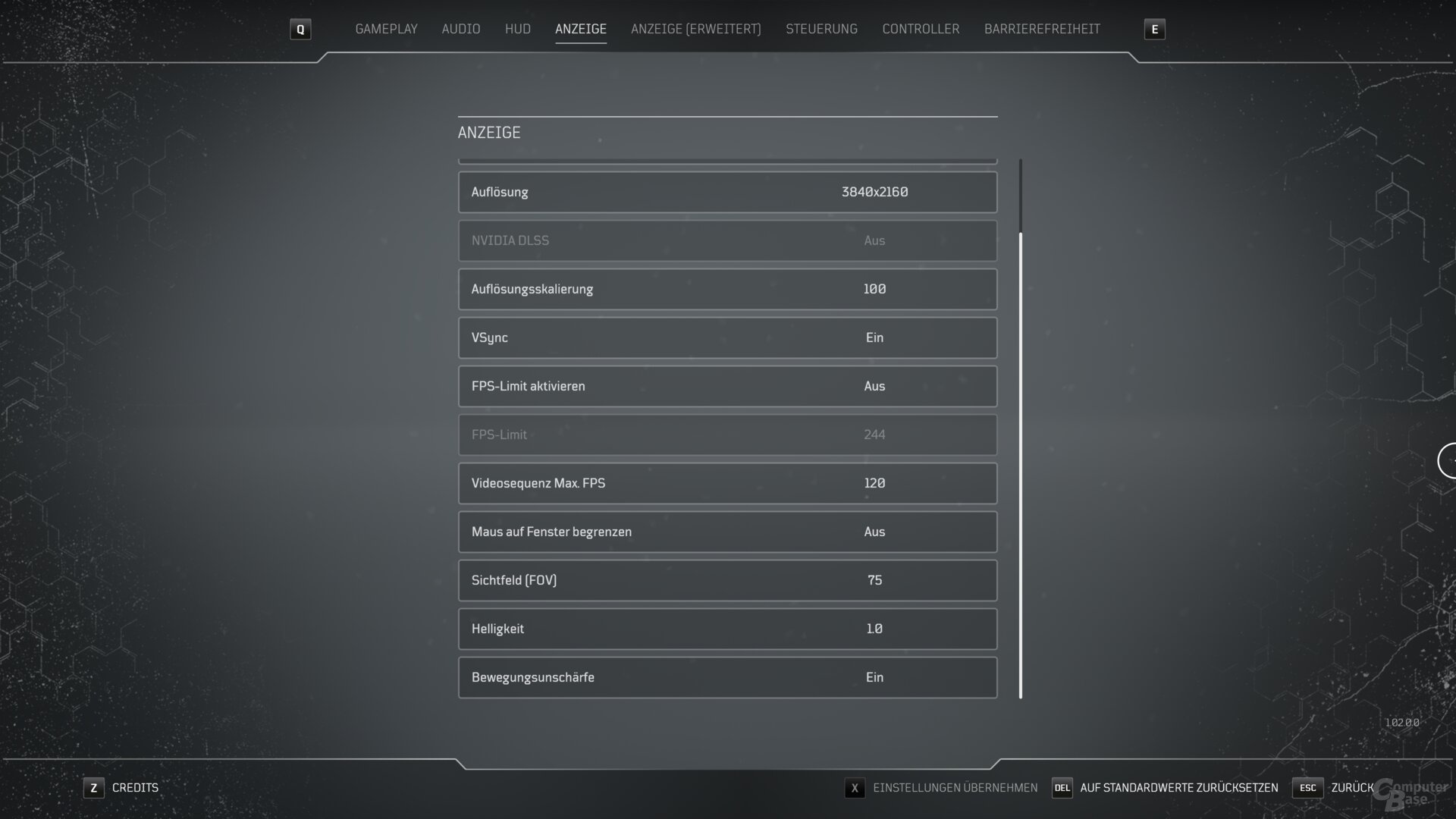 The Outriders graphics menu