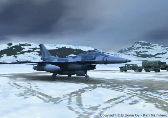 Screenshot der Glaze3D-Techdemos: Militärbasis