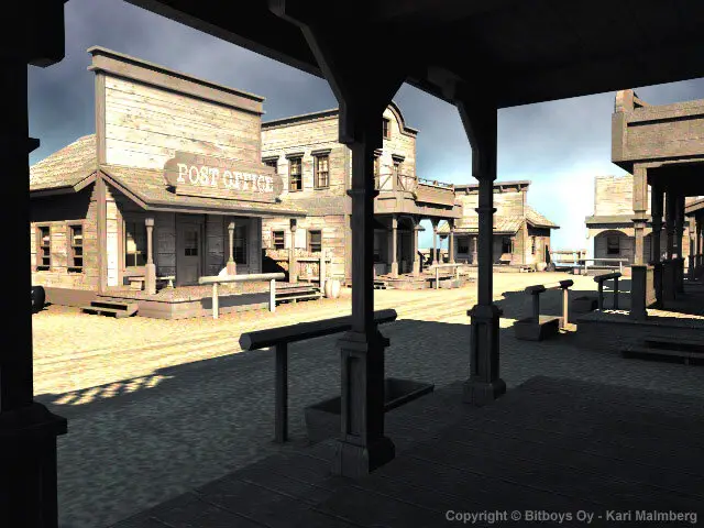 Screenshot der Glaze3D-Techdemos: Westernthema