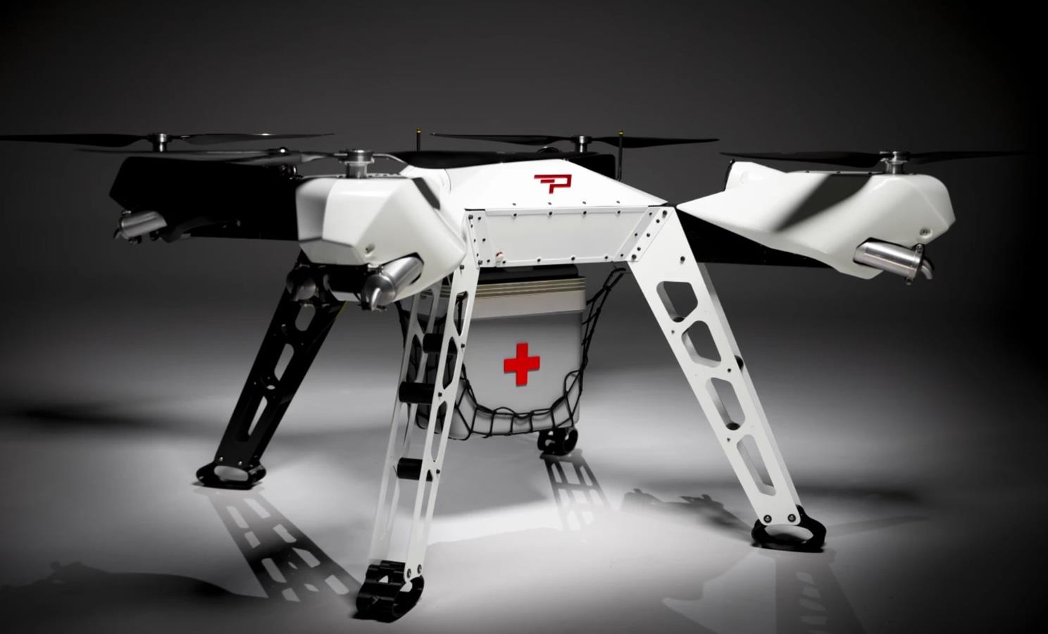 Here is the great flying drone Firefly.  It can extinguish fires or deliver drugs and tools weighing 45 kg