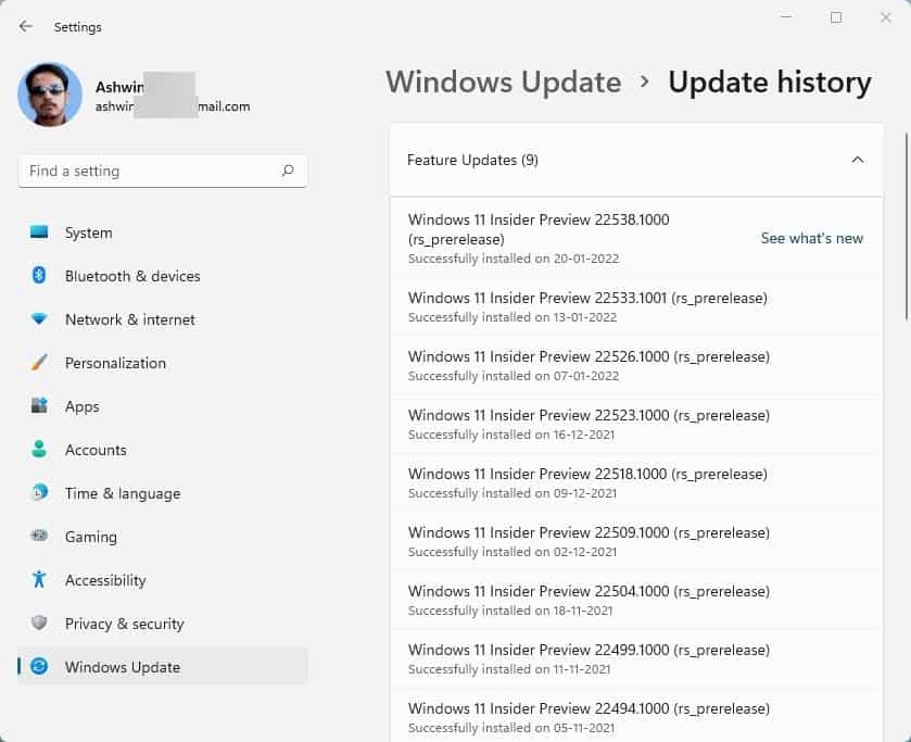 Vista previa de Windows Insider compilación 22538