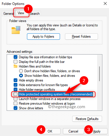 Folder Options Uncheck Hide Protected OS Files Min.
