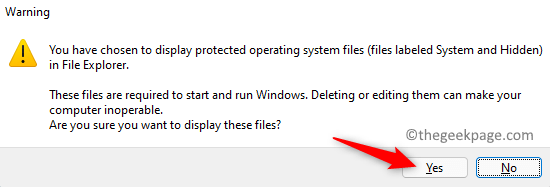 Warning message when unchecking Hide protected folders Min.