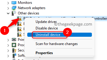 Uninstall devices marked in yellow Min