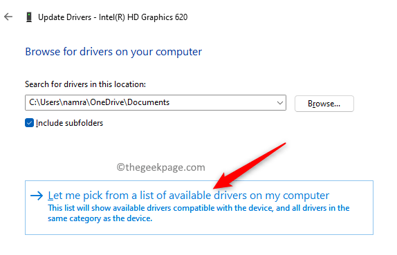 Display adapter Let me choose the available drivers from the computer Min