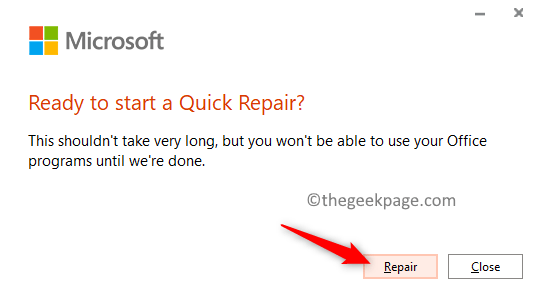Office 365 Confirm minimum quick fix