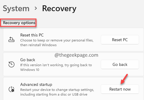 Recovery Option Advanced Boot Reboot Now Min.