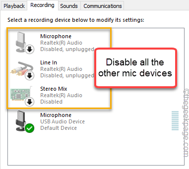 Disable all other microphone devices Min.