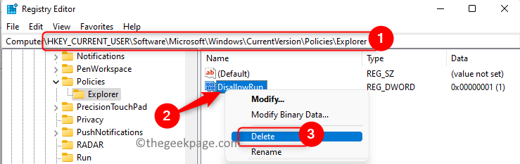 Registry Microsoft Windows Policy Explorer Delete Entry Disallowrun Min